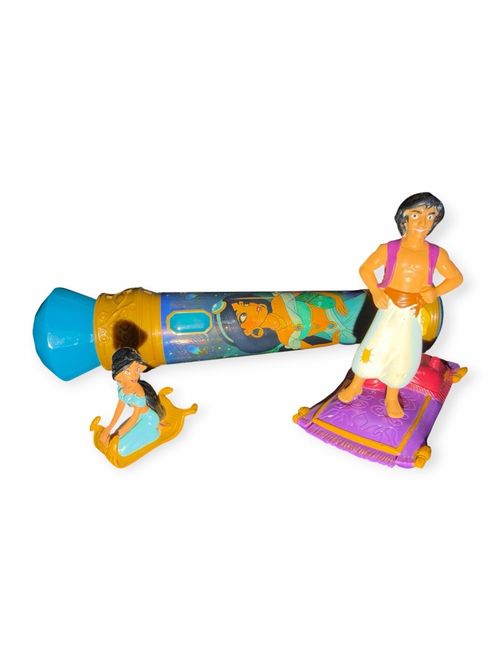 VTG 90s Disney Aladdin Toy Lot- Theme Song Microphone & Magic Carpet Figures
